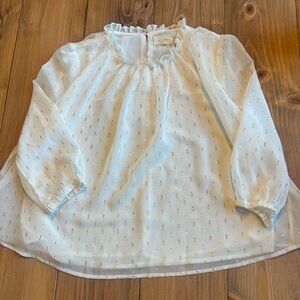 Melloday Sheer White and Gold and Silver Polka Dot Peasant Blouse Overlay Large
